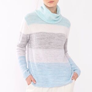 Kinross 4-ply Cashmere Ombré Cowl Neck Sweater in Reef Multi Blue Gray Turquoise